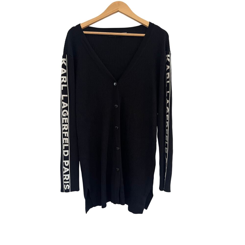 Karl Lagerfield Knit Button Down Cardigan Womens Large Luxury Capsule Black